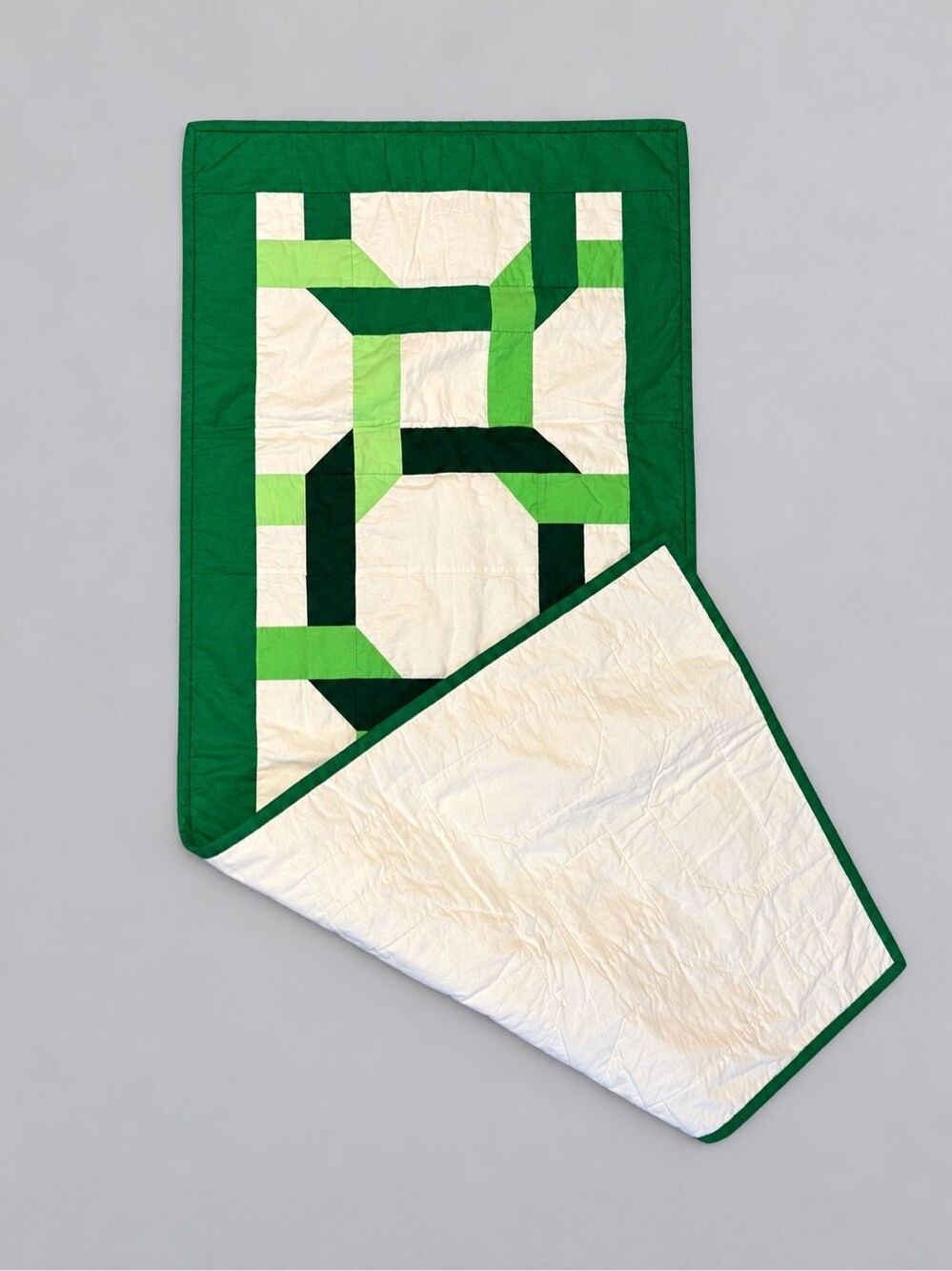 Handmade Country Cottage Table Topper Runner Patchwork Green White 50 x 41